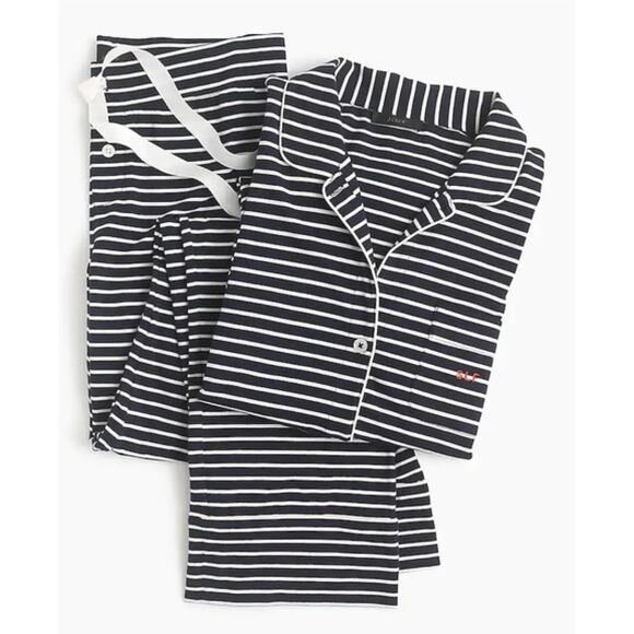 J. Crew Dreamy Cotton Pajama Set in Stripe Navy Blue B7341 Size XS - Picture 3 of 11